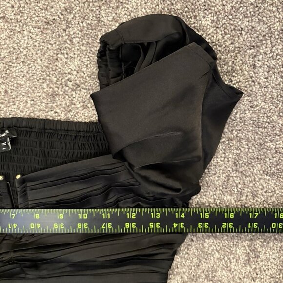 Express Women's Satin Top Size XS Black V-Bar Puff Sleeve Ruched Pleated NWT $58 - Picture 11 of 16